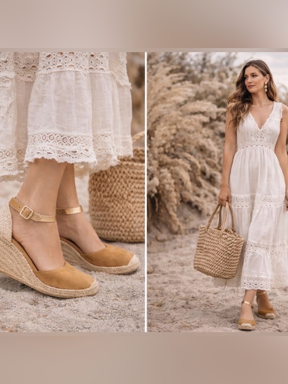Kanna Suede Espadrille Ankle Strap Wedges Beige Tan Size 41/10